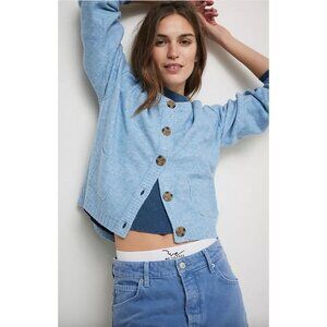 Free People Librarian Luna Cardigan Size Small in Blue Knit Sweater